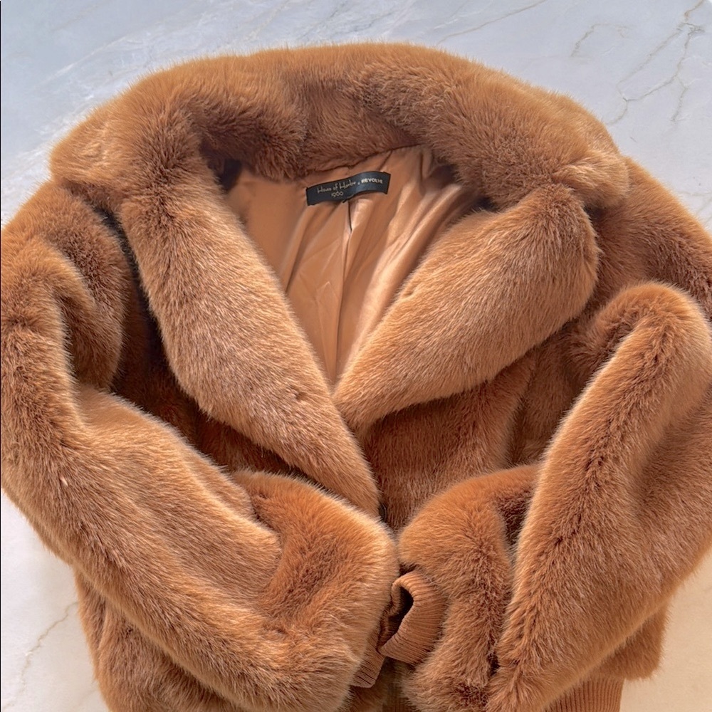 House of Harlow 1960 Brown Faur Fur Jacket Plush and Cozy